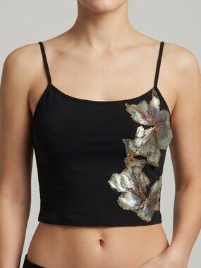 Black Floral Sequin Crop Top